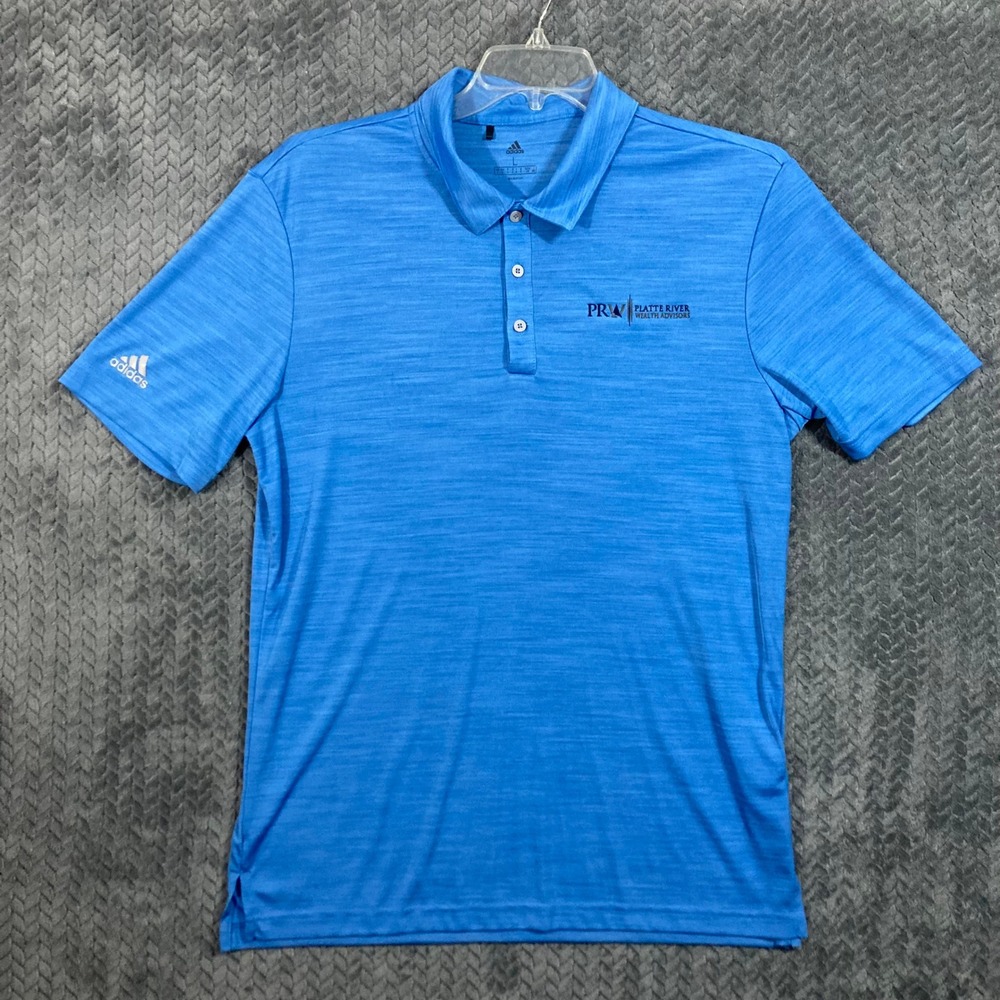 Adidas Polo Men Large Performance Blue Corporate Logo Financial